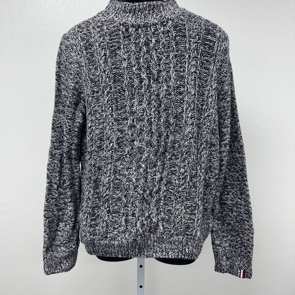 Tommy Hilfiger Mock Neck Cable Comfortable Fall Sweater Black/Gray/White XL - Picture 2 of 13